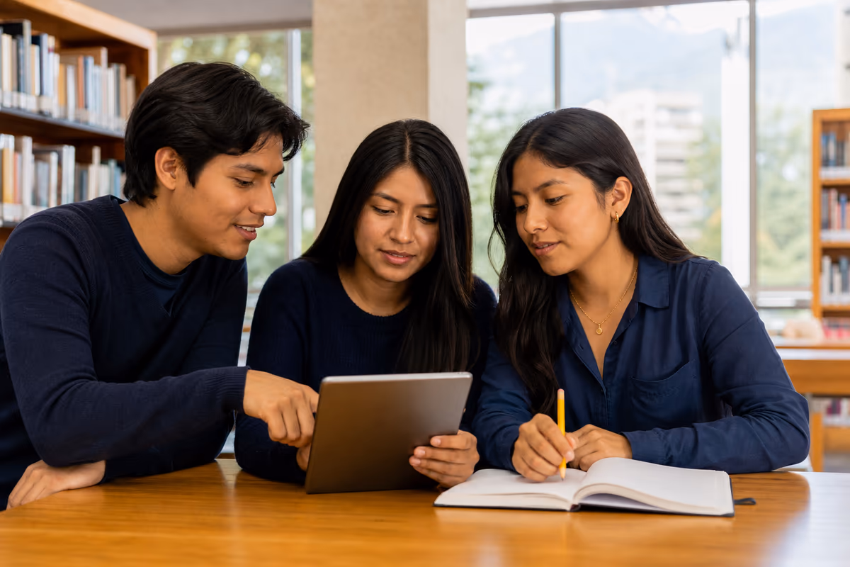 Jóvenes aprendiendo juntos con una tablet